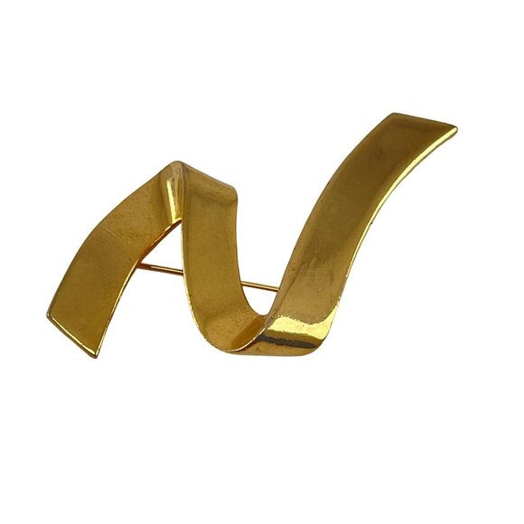 Vintage Gold Tone Abstract Brooch Pin Zig Zag - Picture 6 of 6